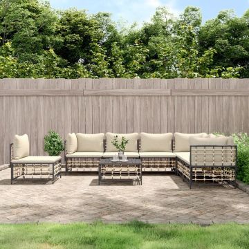 vidaXL 8-delige Loungeset met kussens poly rattan antracietkleurig