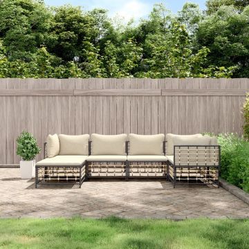 vidaXL 6-delige Loungeset met kussens poly rattan antracietkleurig