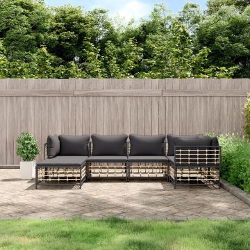 vidaXL 6-delige Loungeset met kussens poly rattan antracietkleurig