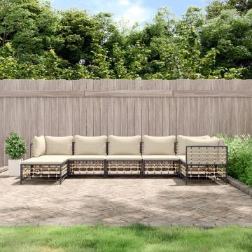 vidaXL 7-delige Loungeset met kussens poly rattan antracietkleurig