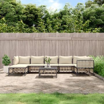 vidaXL 8-delige Loungeset met kussens poly rattan antracietkleurig