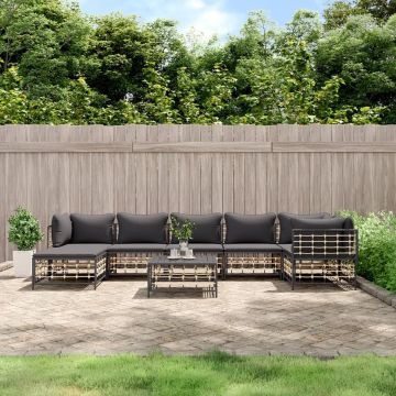 vidaXL 8-delige Loungeset met kussens poly rattan antracietkleurig