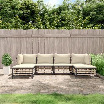 vidaXL 6-delige Loungeset met kussens poly rattan antracietkleurig