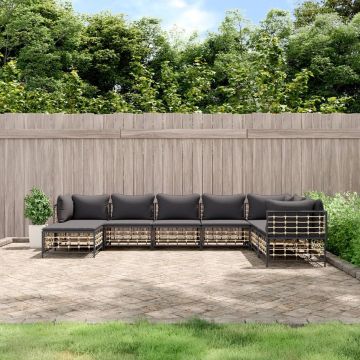 vidaXL 8-delige Loungeset met kussens poly rattan antracietkleurig