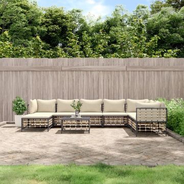 vidaXL 9-delige Loungeset met kussens poly rattan antracietkleurig