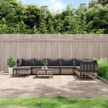 vidaXL 9-delige Loungeset met kussens poly rattan antracietkleurig