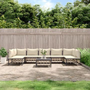 vidaXL 8-delige Loungeset met kussens poly rattan antracietkleurig