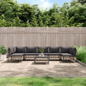 vidaXL 8-delige Loungeset met kussens poly rattan antracietkleurig