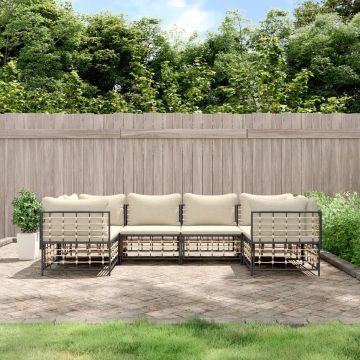 vidaXL 6-delige Loungeset met kussens poly rattan antracietkleurig