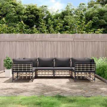 vidaXL 6-delige Loungeset met kussens poly rattan antracietkleurig