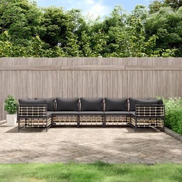 vidaXL 7-delige Loungeset met kussens poly rattan antracietkleurig