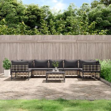 vidaXL 8-delige Loungeset met kussens poly rattan antracietkleurig