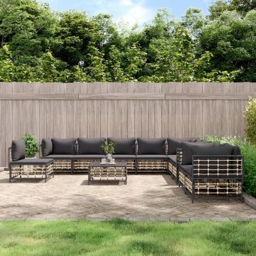 vidaXL 11-delige Loungeset met kussens poly rattan antracietkleurig