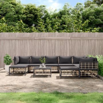 vidaXL 10-delige Loungeset met kussens poly rattan antracietkleurig