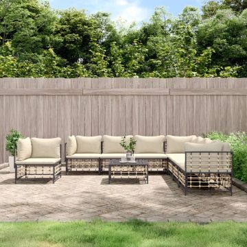 vidaXL 9-delige Loungeset met kussens poly rattan antracietkleurig