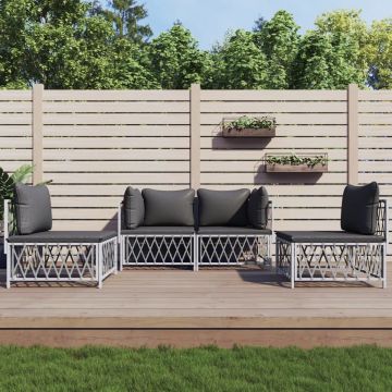 vidaXL 4-delige Loungeset met kussens staal wit