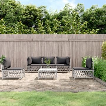 vidaXL 6-delige Loungeset met kussens staal wit