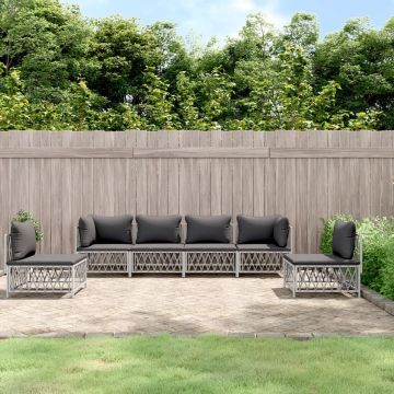 vidaXL 6-delige Loungeset met kussens staal wit