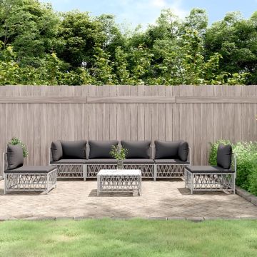 vidaXL 7-delige Loungeset met kussens staal wit