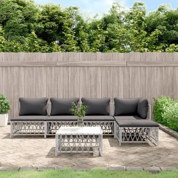 vidaXL 6-delige Loungeset met kussens staal wit