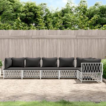 vidaXL 6-delige Loungeset met kussens staal wit