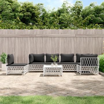 vidaXL 7-delige Loungeset met kussens staal wit