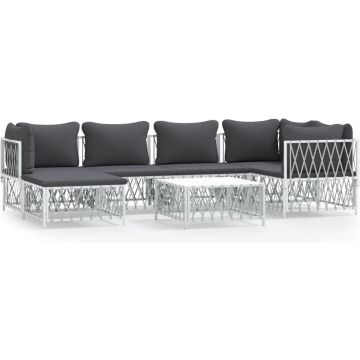 vidaXL 7-delige Loungeset met kussens staal wit