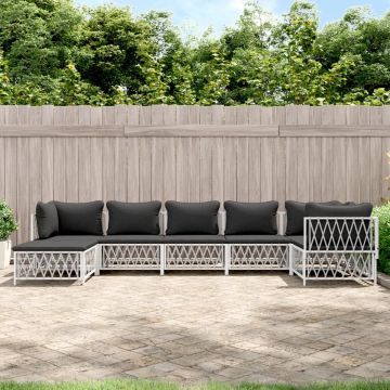 vidaXL 7-delige Loungeset met kussens staal wit