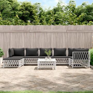 vidaXL 8-delige Loungeset met kussens staal wit