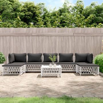 vidaXL 8-delige Loungeset met kussens staal wit