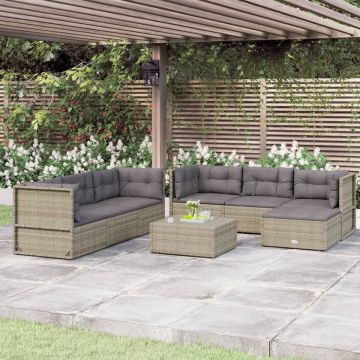 vidaXL 7-delige Loungeset met kussens poly rattan grijs