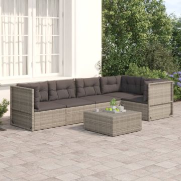 vidaXL 5-delige Loungeset met kussens poly rattan grijs