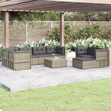 vidaXL 8-delige Loungeset met kussens poly rattan grijs