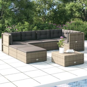 vidaXL 7-delige Loungeset met kussens poly rattan grijs