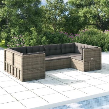 vidaXL 6-delige Loungeset met kussens poly rattan grijs