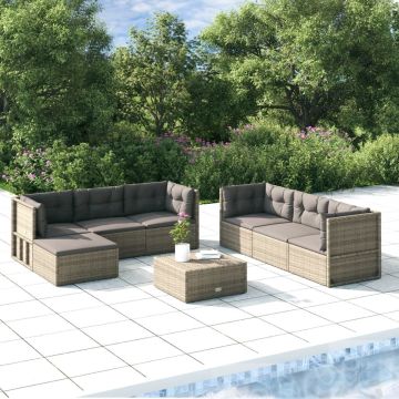 vidaXL 7-delige Loungeset met kussens poly rattan grijs