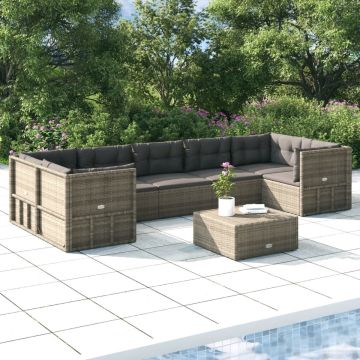 vidaXL 7-delige Loungeset met kussens poly rattan grijs