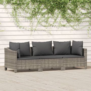 vidaXL 3-delige Loungeset met kussens poly rattan grijs