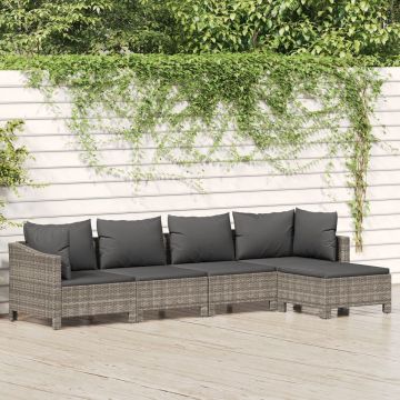 vidaXL 5-delige Loungeset met kussens poly rattan grijs