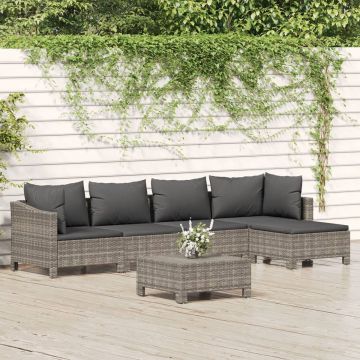 vidaXL 6-delige Loungeset met kussens poly rattan grijs