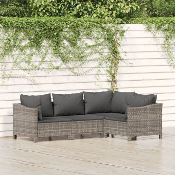 vidaXL 4-delige Loungeset met kussens poly rattan grijs