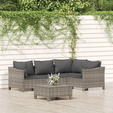 vidaXL 5-delige Loungeset met kussens poly rattan grijs