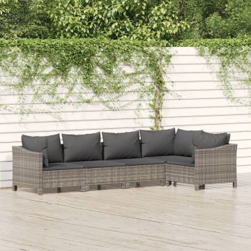 vidaXL 5-delige Loungeset met kussens poly rattan grijs