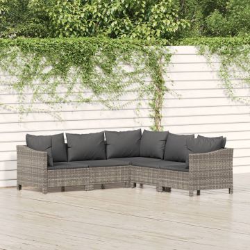 vidaXL 5-delige Loungeset met kussens poly rattan grijs