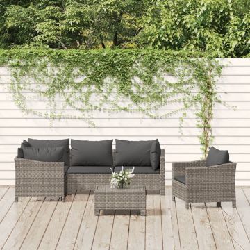 vidaXL 6-delige Loungeset met kussens poly rattan grijs