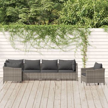 vidaXL 6-delige Loungeset met kussens poly rattan grijs