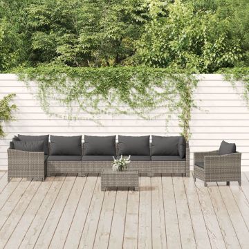 vidaXL 8-delige Loungeset met kussens poly rattan grijs