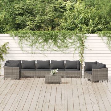 vidaXL 9-delige Loungeset met kussens poly rattan grijs