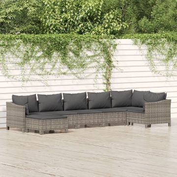 vidaXL 7-delige Loungeset met kussens poly rattan grijs