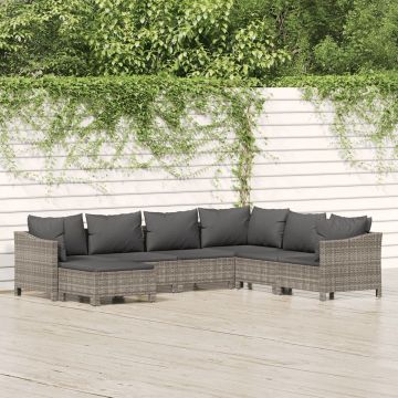 vidaXL 7-delige Loungeset met kussens poly rattan grijs